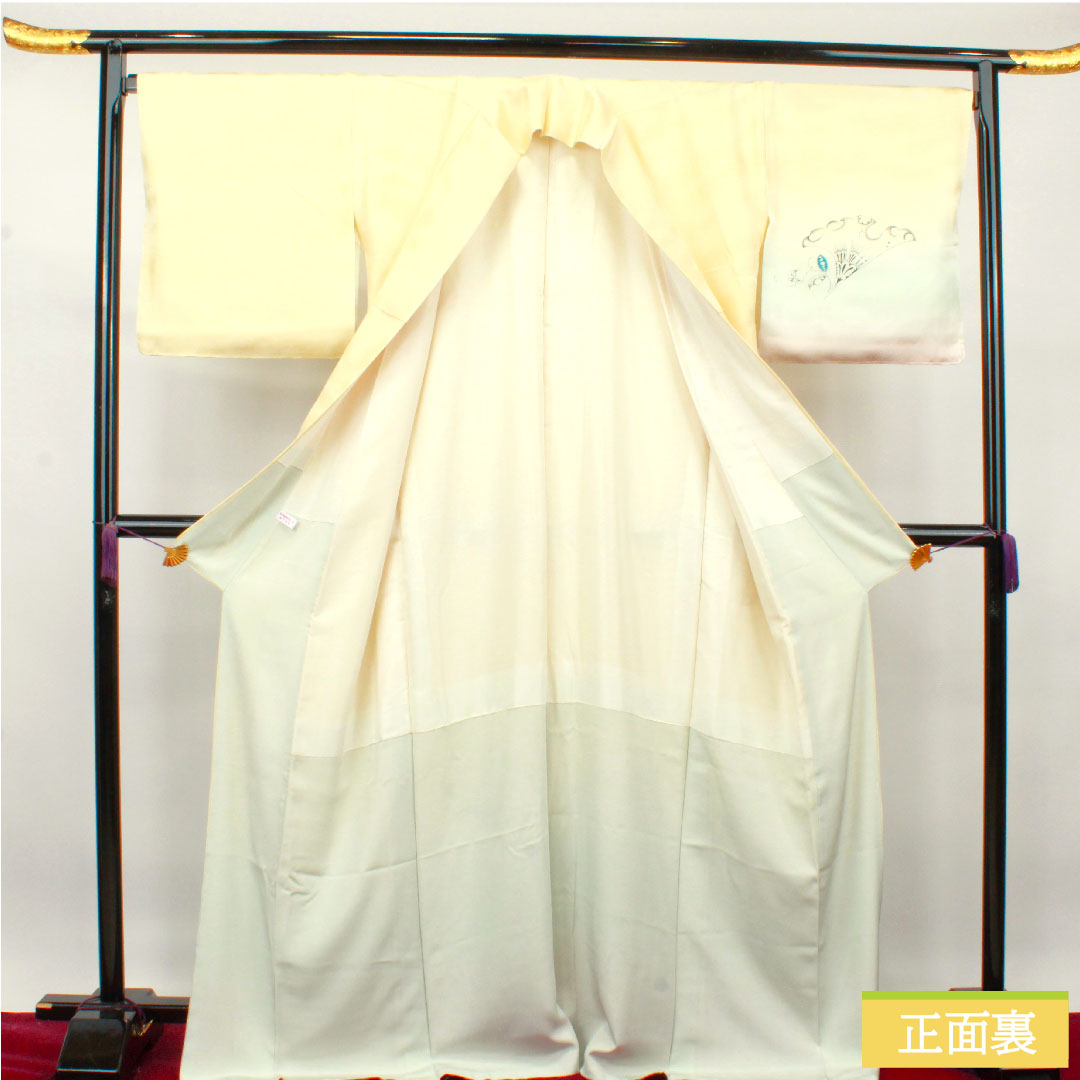 Homongi, pure silk, lined, length 171.5cm, sleeve length 72.5cm, lacquered color, Tsujigahana pattern, basting thread included, unused, S rank, cream color, 1112003452615