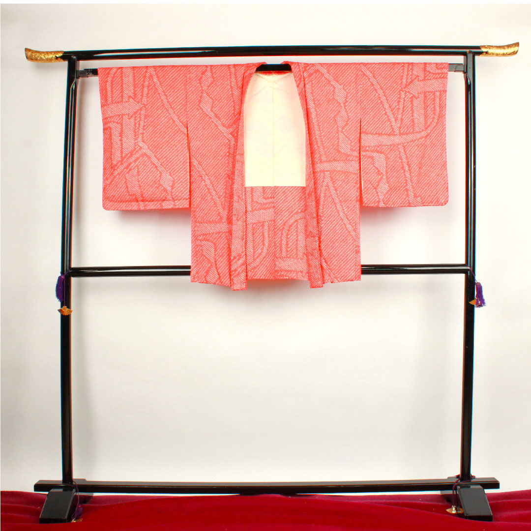 羽織 身丈81cm 裄丈64.5cm 京緋色 絞り 幾何学模様 正絹 Aランク 袷 朱系 1117000383916