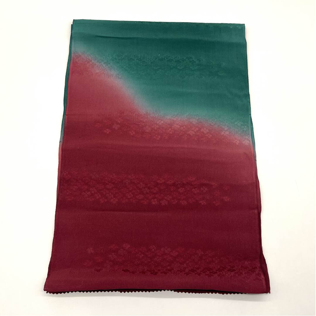 帯揚げ 正絹 セミフォーマル 深蘇芳色(ふかきすおういろ) 深藍色(ふかきあいいろ) 花柄 長さ約180cm 幅約30cm Sランク 赤系 1136000582912