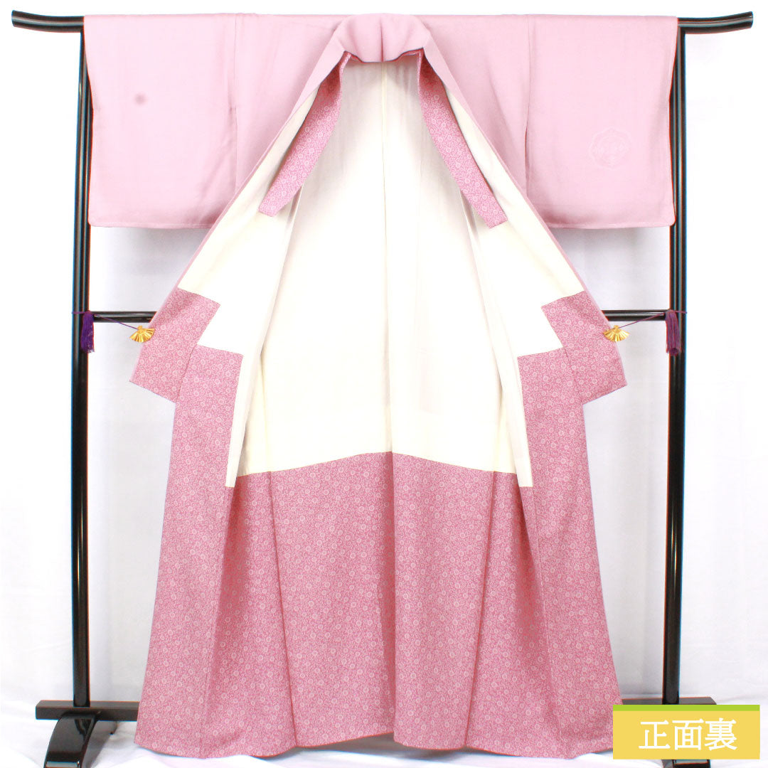 Plain color, pure silk, length 163cm, sleeve length 67cm, red obi, plain tsukesage, copper mirror, basting thread included, lined, S rank, purple 1114001832420