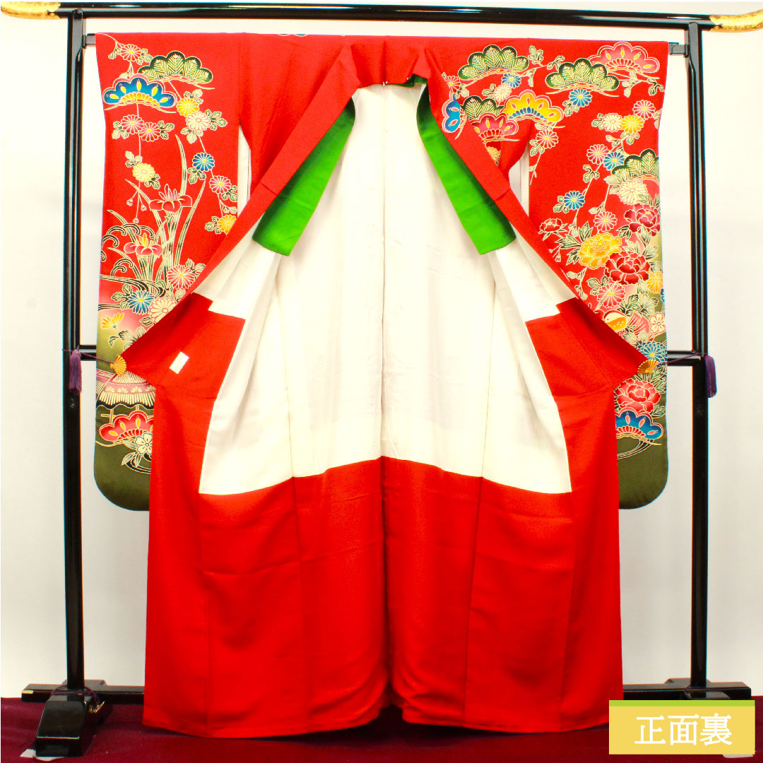 振袖 正絹 身丈163cm 裄丈66.5cm 袷 猩々緋色 京紅型 吉祥文様 Sランク 赤系 1113001852412