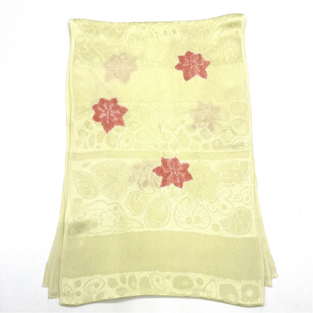 帯揚げ 正絹 セミフォーマル 嫩芽色(どんこうしょく) 絞り 紅葉 植物 長さ約168cm 幅約27cm Sランク クリーム系 1136000312915