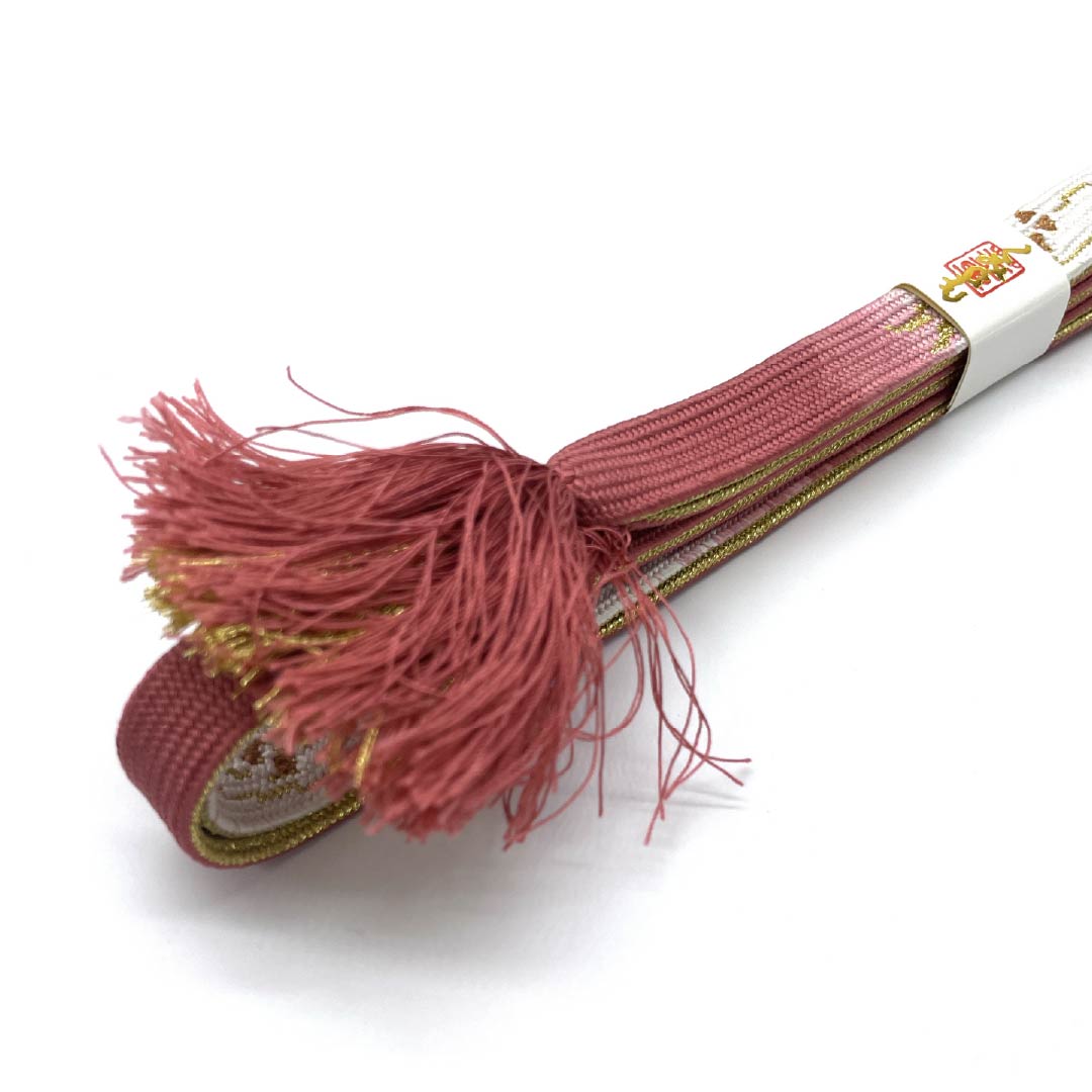 帯締め 正絹 四分紐 莟紅梅色(つぼみこうばいいろ) 花柄 長さ約161cm 幅約1.5cm セミフォーマル Sランク ピンク系 1135003082313