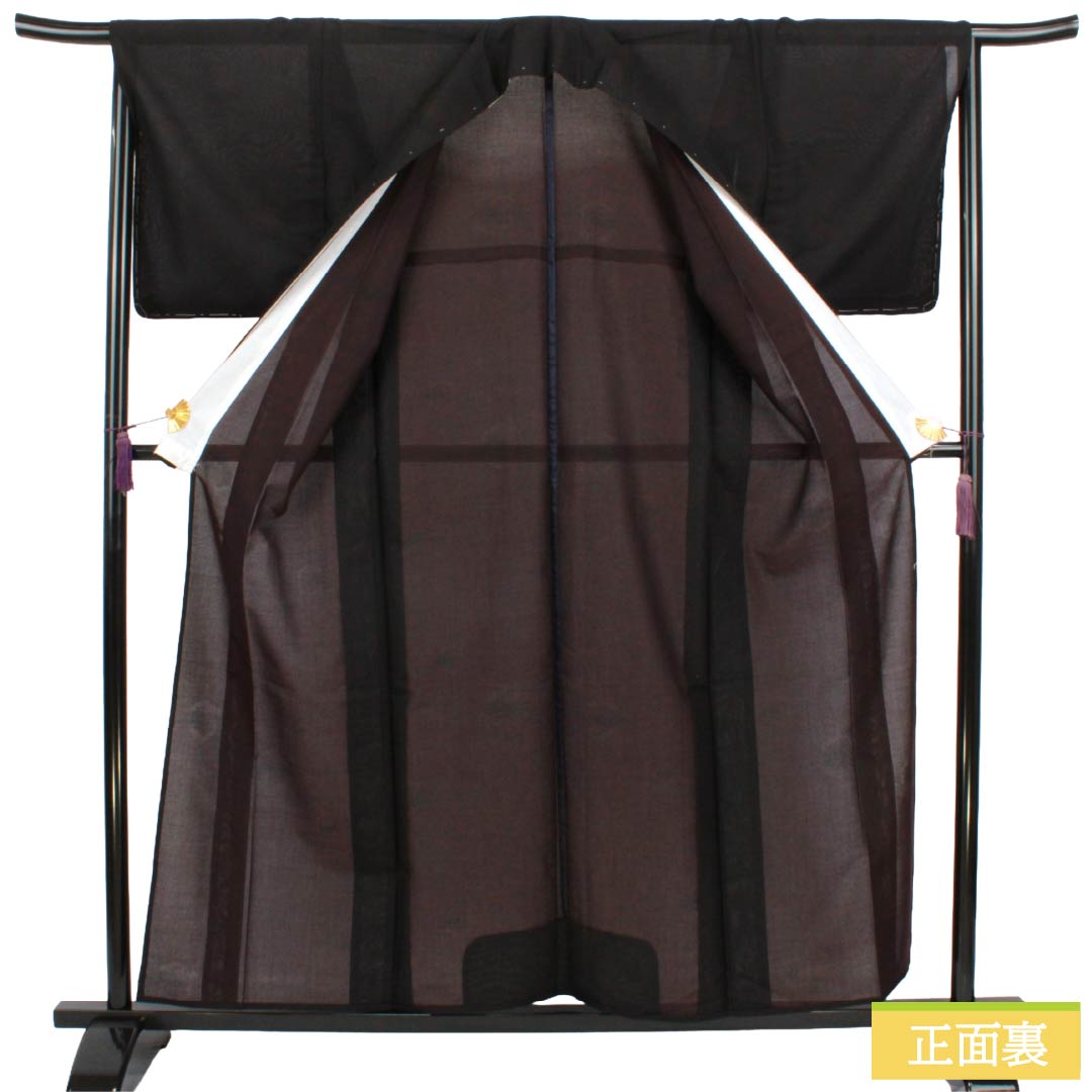 夏物 ウール 小紋 Sランク 身丈157.5cm 裄丈66.5cm サマーウール 亀甲 松 紗 黒系 1132004482310