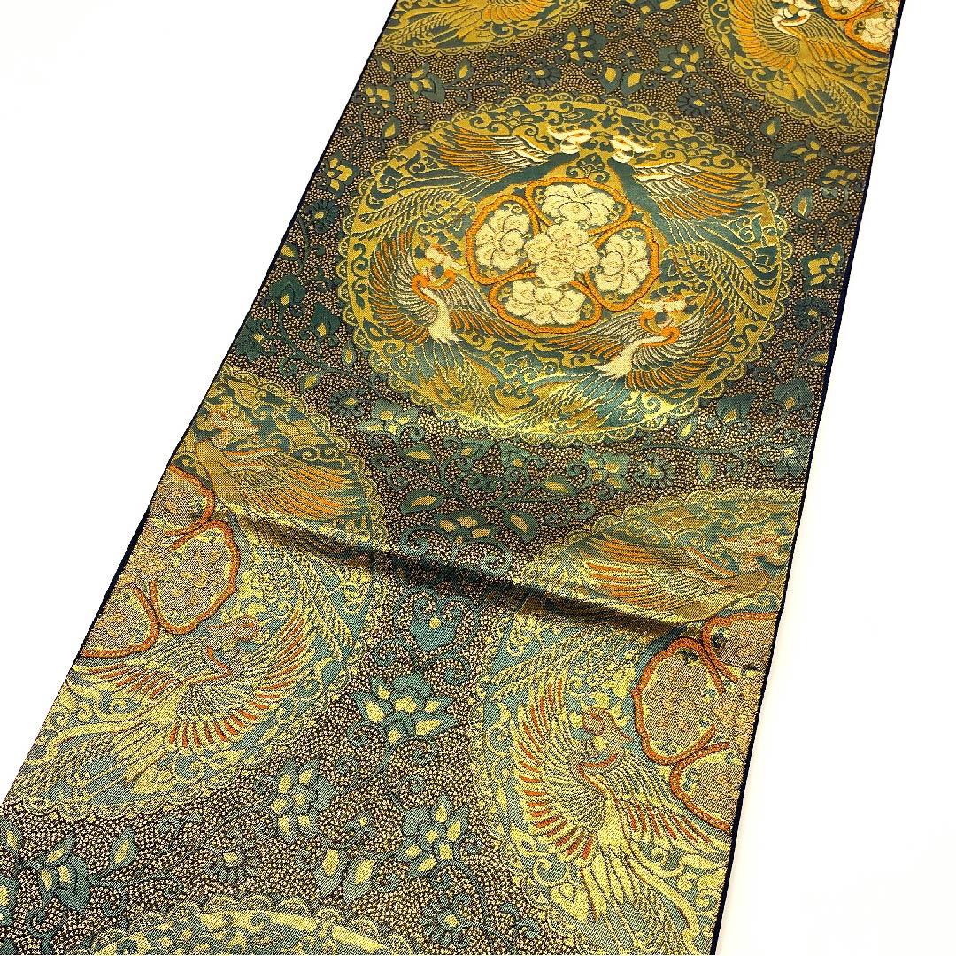 袋帯 金色 純金箔 手越本袋 宝相華 帯丈420cm 正絹 Aランク 六通 フォーマル 金系 1123003113321
