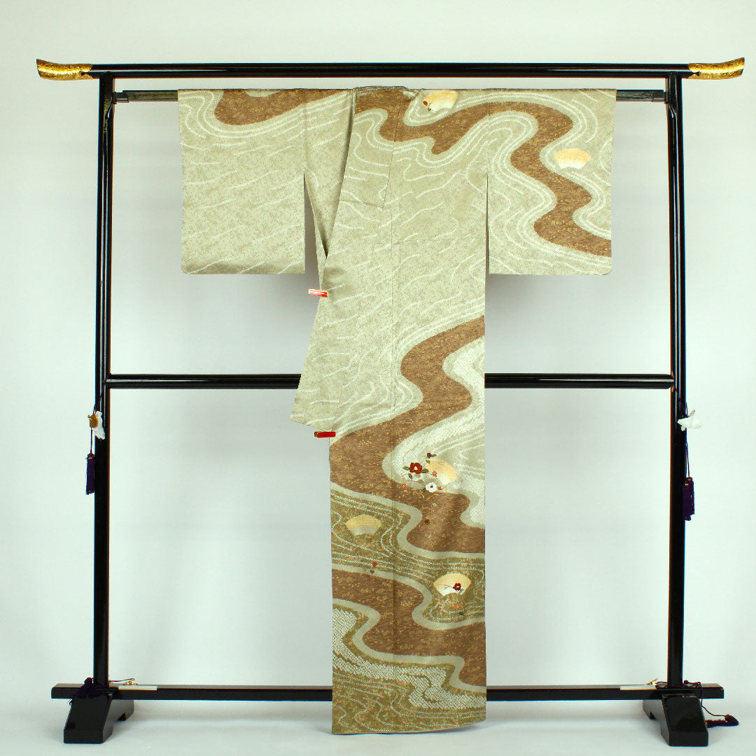 訪問着 袷 身丈163.5cm 裄丈64cm 絞り 刺繍 正絹 Sランク 緑系 1112000292419