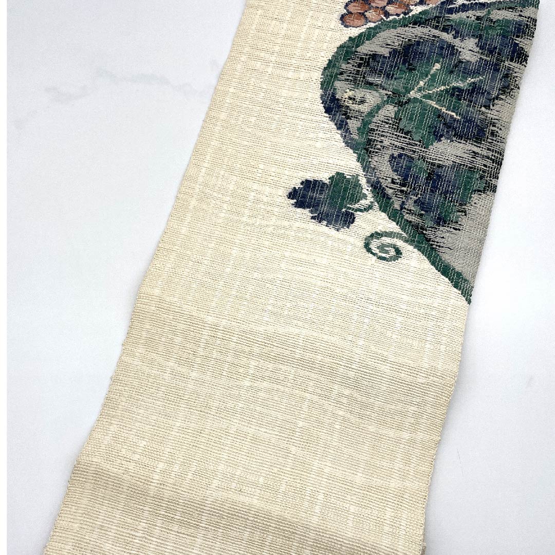 名古屋帯 生成り色 夏帯 羅 葡萄 帯丈371.5cm 正絹 Sランク ポイント柄 カジュアル クリーム系 1124004222315 名古屋仕立て