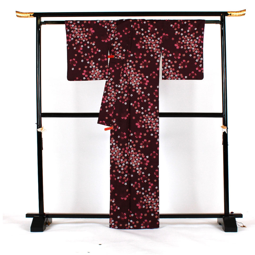 Small pattern, Length 166cm, Sleeve length 68cm, Awase, Cherry blossom pattern, Washable kimono, Polyester, S rank, Purple, 1115000842420