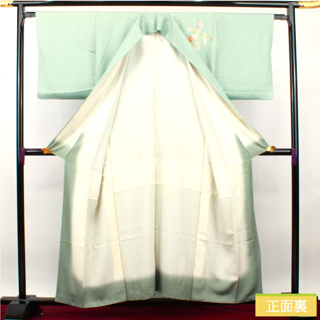 Homongi, pure silk, lined, length 156.5cm, sleeve length 64cm, light blue, gold leaf finish, auspicious motif, A rank, light blue, 1112003523324