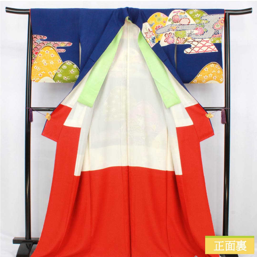 訪問着 正絹 Bランク 袷 身丈167.5cm 裄丈64.5cm 瑠璃色(るりいろ) 京紅型 紅型調 風景模様 半衿付き 青系 1112006684517