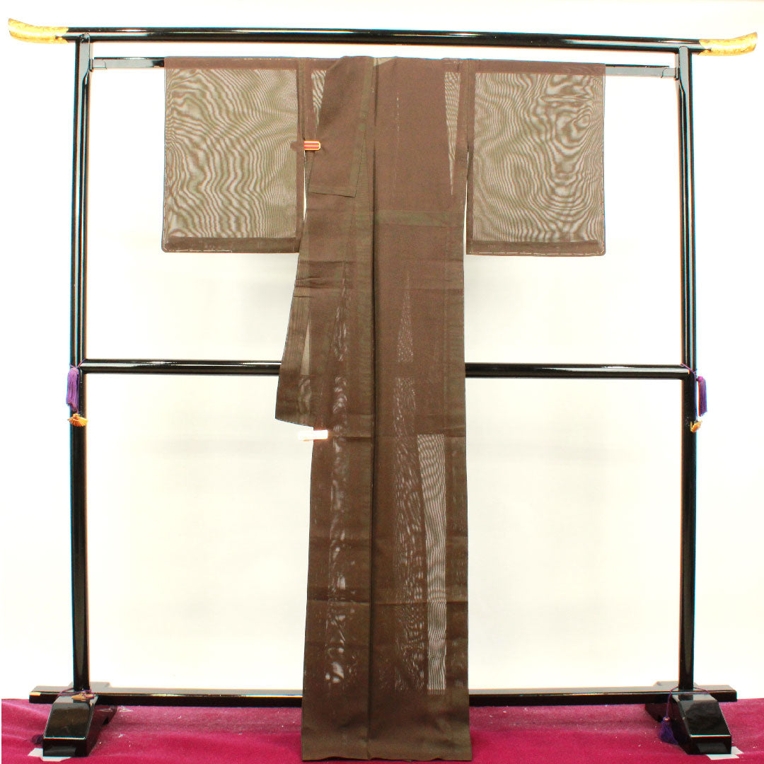 夏物 正絹 色無地 身丈170cm 裄丈65.5cm 消炭黒色(けしずみくろいろ) しつけ糸付き 紗 Aランク 茶系 1132001353614
