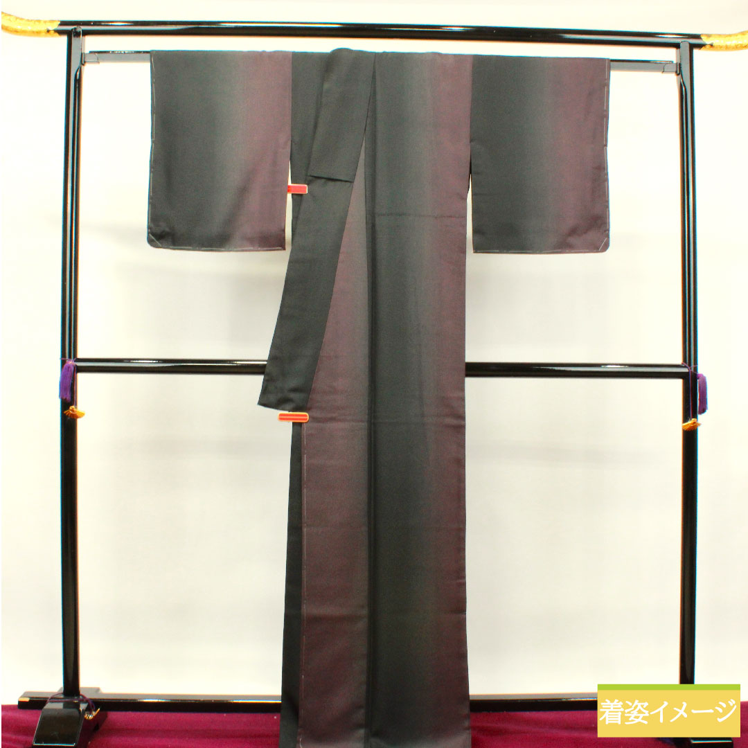 小紋 ポリエステル 身丈167.5cm 裄丈66cm 袷 HANAEMORI 洗える着物 ボカシ染 しつけ糸付き 未使用品 Sランク グラデーション系 1115003932599