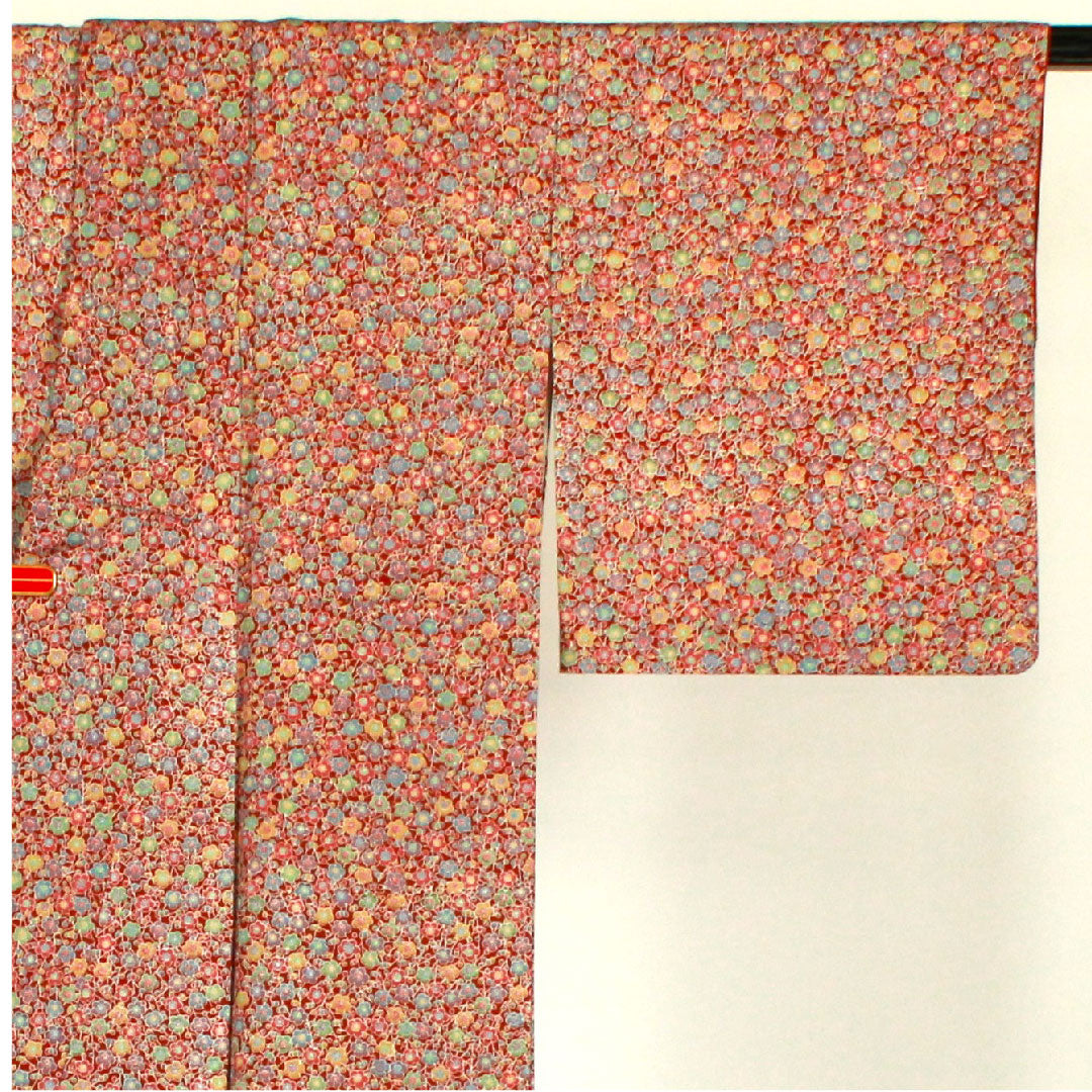 小紋 身丈156.5cm 裄丈61cm 袷 梅模様 ポリ Sランク 茶系 1115000832314