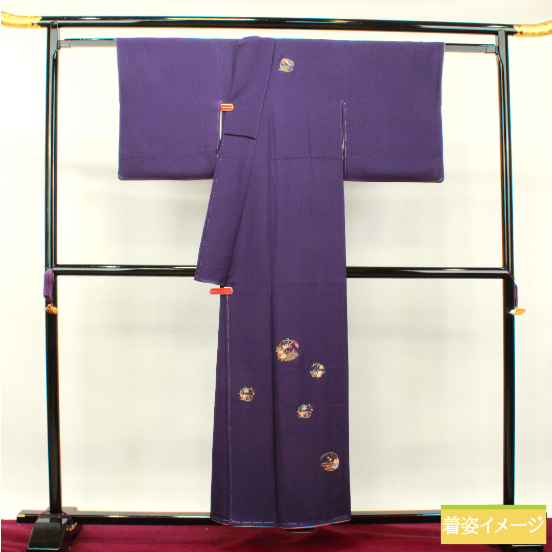 Homongi, pure silk, lined, length 155.5cm, sleeve length 65.5cm, purple, embroidery, basting thread included, unused, S rank, purple, 1112003462320
