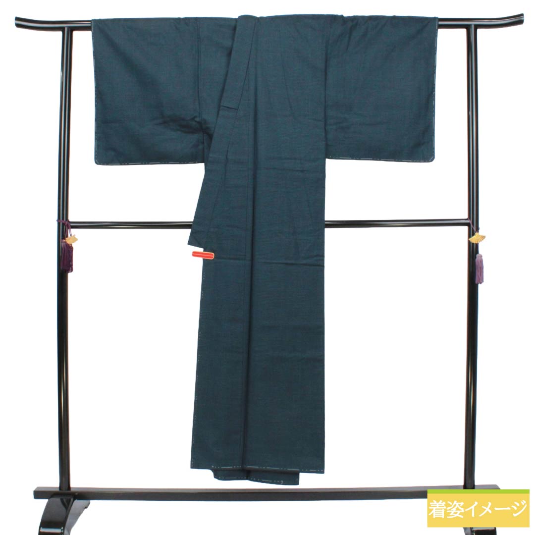 男物 正絹 Sランク 身丈147.5cm 裄丈68.5cm 100亀甲 しつけ糸付き 袷 紺系 1119002252418