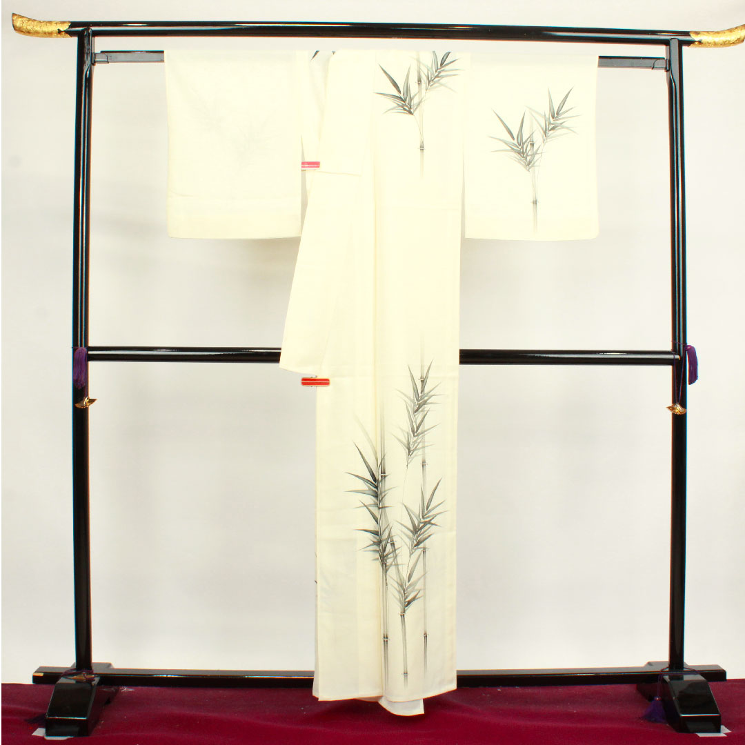 夏物 正絹 訪問着 身丈159cm 裄丈64cm 乳白色(にゅうはくしょく) 竹 絽 Sランク クリーム系 1132000482315