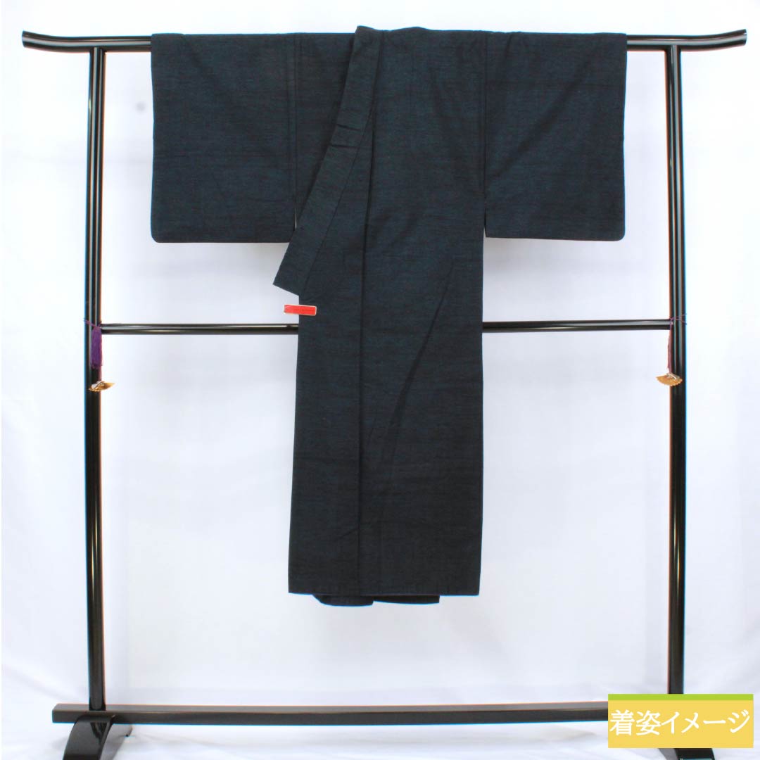 男物 正絹 Sランク 身丈127cm 裄丈64cm 相済茶色(あいすみちゃいろ) 紬地 アンサンブル 羽織紐付き 袷 紺系 1119001322218