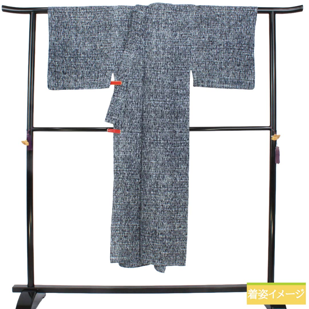 メンズ浴衣 木綿 Aランク 身丈141cm 裄丈71cm 濃紺色(のうこんいろ) 抽象模様 居敷当て付き 単衣 紺系 1138001003418