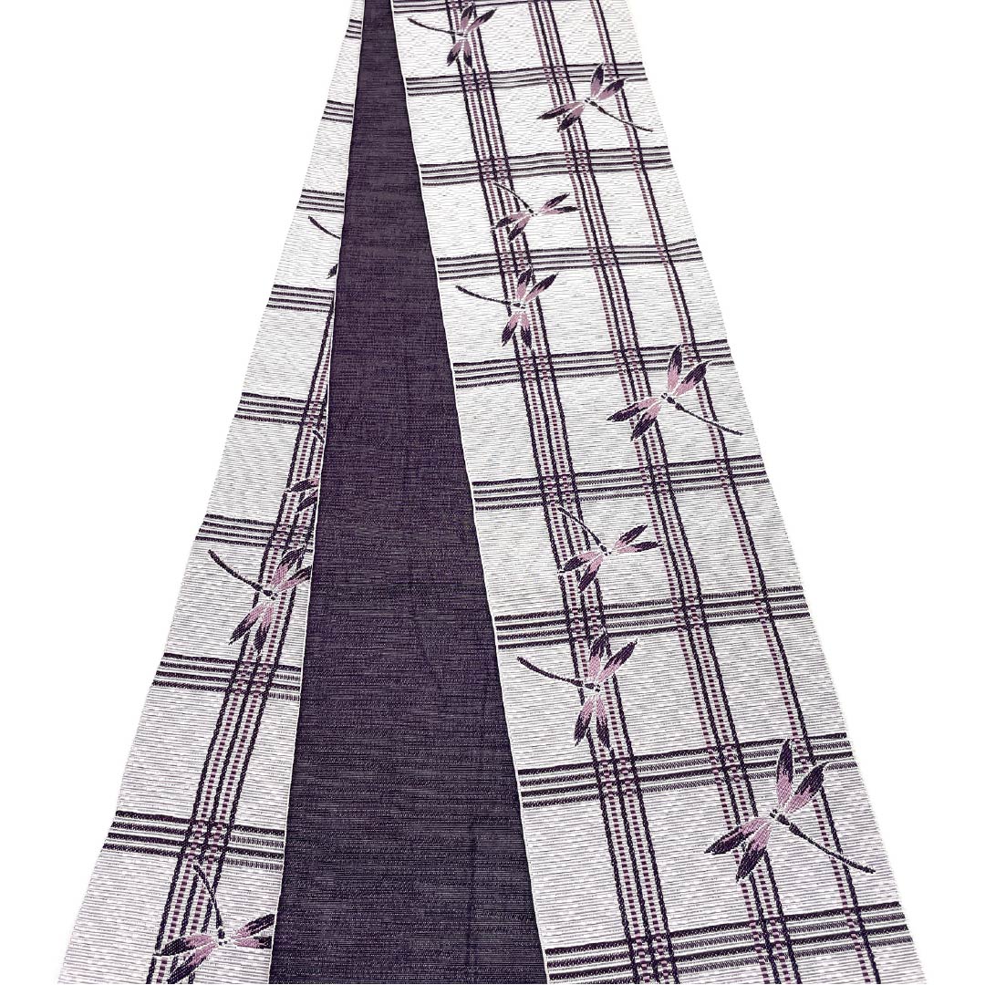 半幅帯 ポリエステル 帯丈360cm 小町鼠色(こまちねずいろ) 格子 トンボ 古典柄 グレー系 Sランク 1125001492322