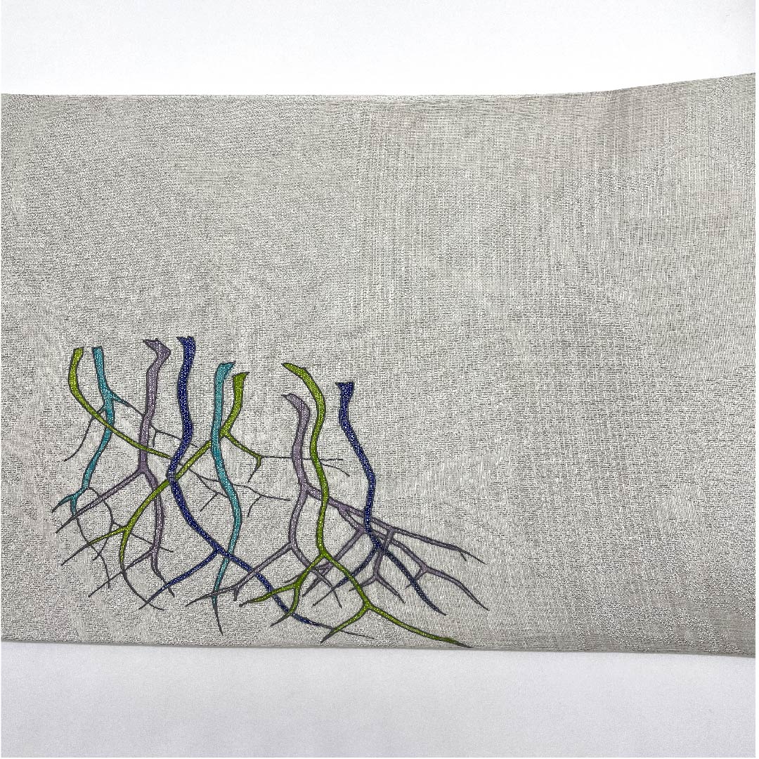 袋帯 薄鼠色(うすねずいろ) 抽象模様 染織作家 斉藤上太郎 帯丈458cm 正絹 Sランク ポイント柄 カジュアル グレー系 1123006832422