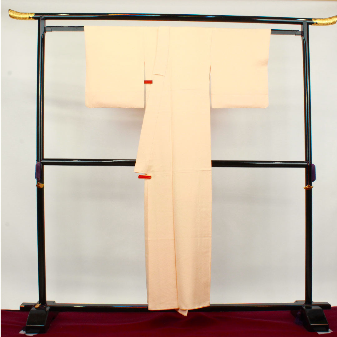 色無地 正絹 薄肌色 流水 五三桐 身丈153.5cm 裄丈64cm 袷 Aランク 橙系 1114000993226