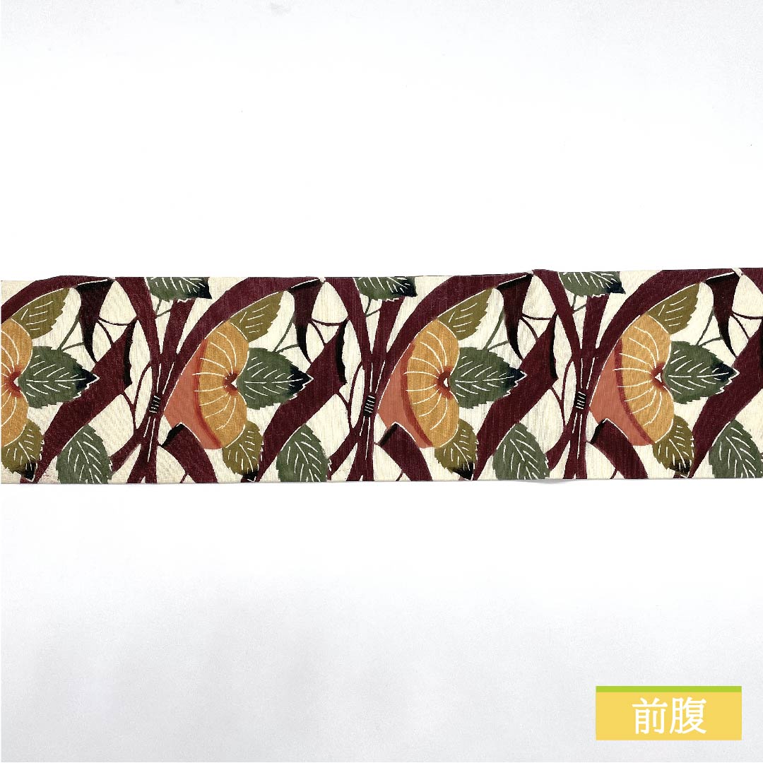 名古屋帯 正絹 生成り色(きなりいろ) 抽象草花模様 帯丈366cm Sランク 六通 カジュアル 白系 1124006382311 名古屋仕立て