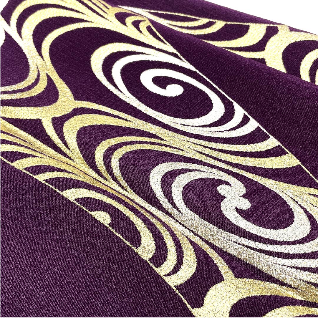 (新古品) 帯揚げ 正絹 フォーマル 壺菫色(つぼすみれいろ) 金銀箔 流水 渦 長さ約168cm 幅約28.5cm Sランク 紫系 1136000272920