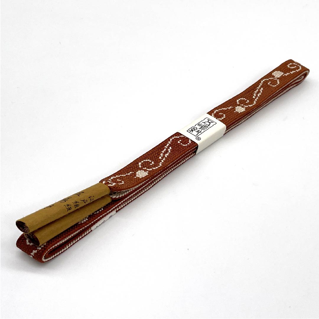 (新古品) 帯締め 正絹 四分紐 肉桂色(にっけいいろ) 五嶋紐 江戸組紐 新古品 長さ約153cm 幅約1.7cm カジュアル Sランク 茶系 1135002922314