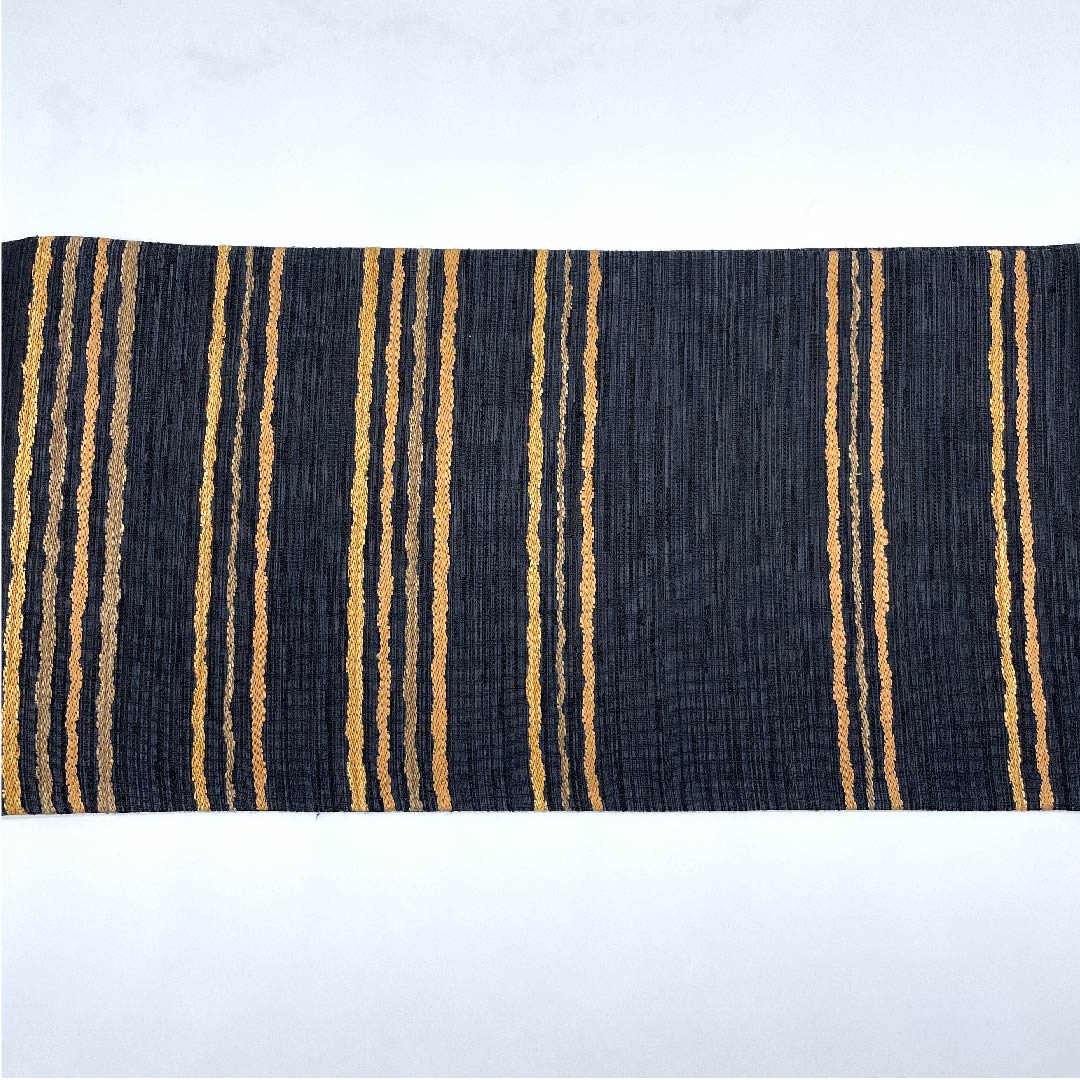 袋帯 黒色 横段 帯丈446cm 正絹 Sランク 六通 カジュアル 黒系 1123007802310