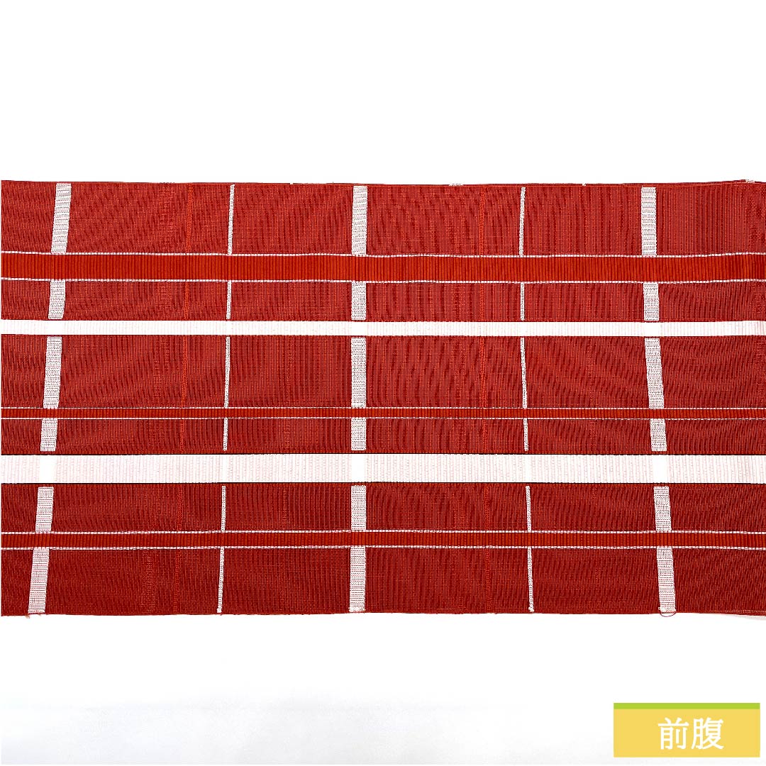 名古屋帯 濃紅葉色 夏帯 紗 格子 帯丈382cm 正絹 Sランク 全通 カジュアル 赤系 1124005552312 開き仕立て