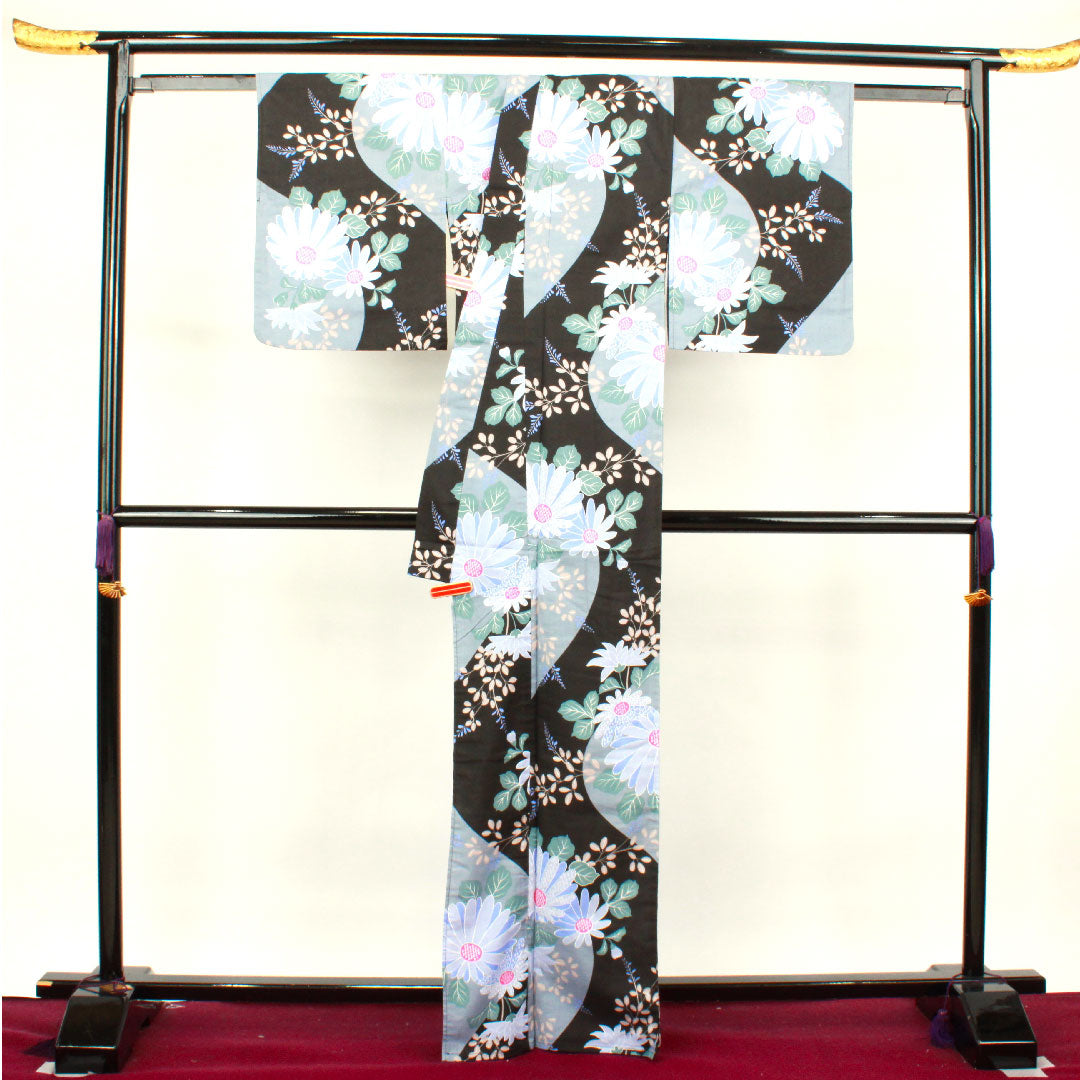 浴衣 ガーベラ 萩 木綿 Sランク 単衣 身丈165.5cm 裄丈62cm グラデーション系 1118002872599