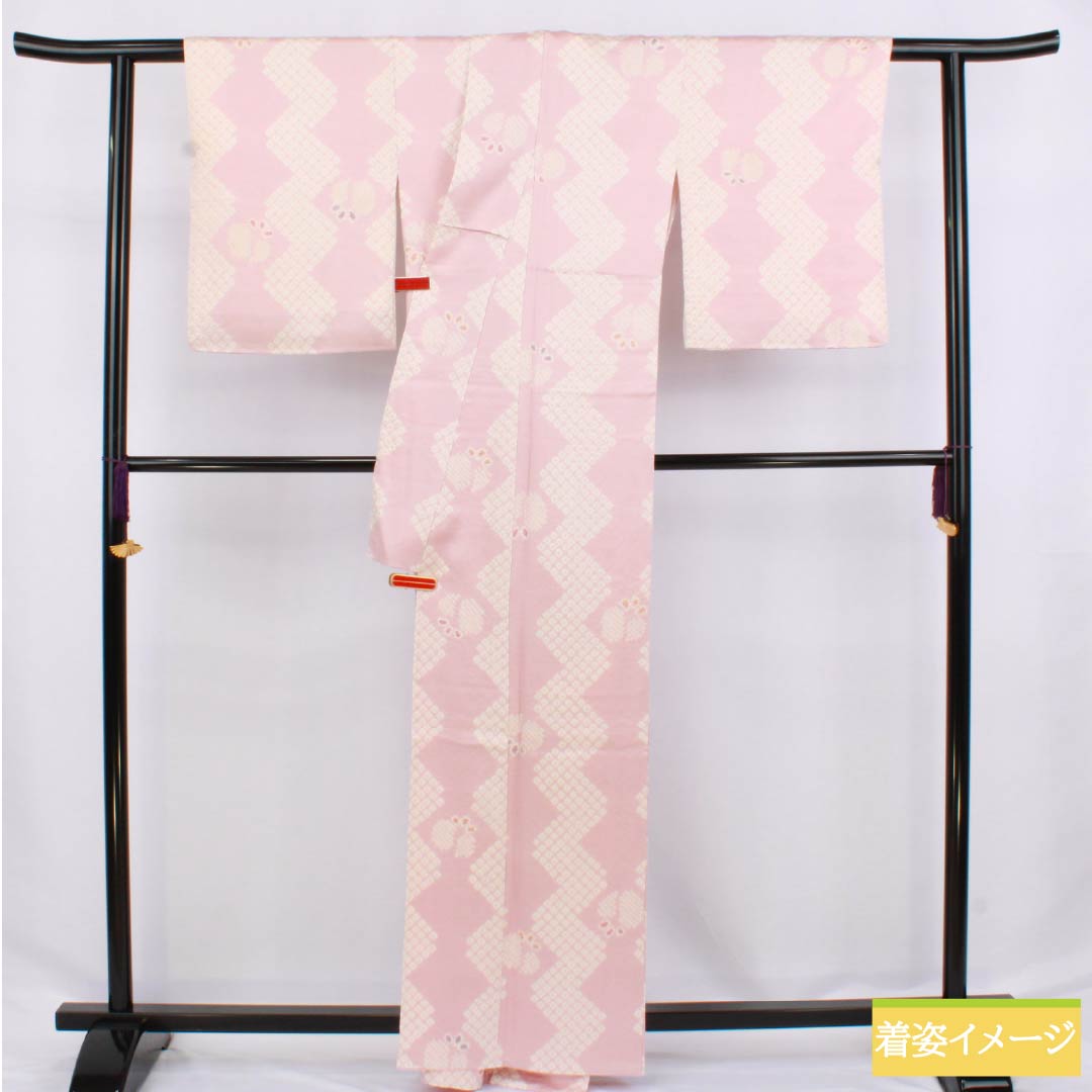 Komon (small pattern) silk, S rank, length 161.5cm, sleeve length 64cm, lined, 1-kin dyed (ikkonzomeiro) pattern, geometric pattern, basting thread included, pink, product number 1115006662413