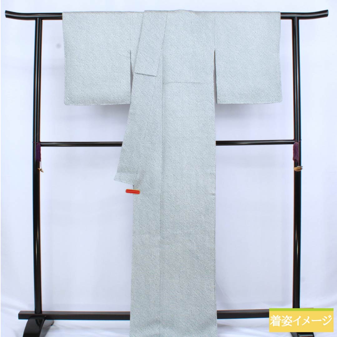 小紋 正絹 Sランク 身丈170cm 裄丈68cm 袷 錆浅葱色(さびあさぎいろ) 絞り 四ツ巻 パールトーン加工 しつけ糸付き 青系 1115006572617