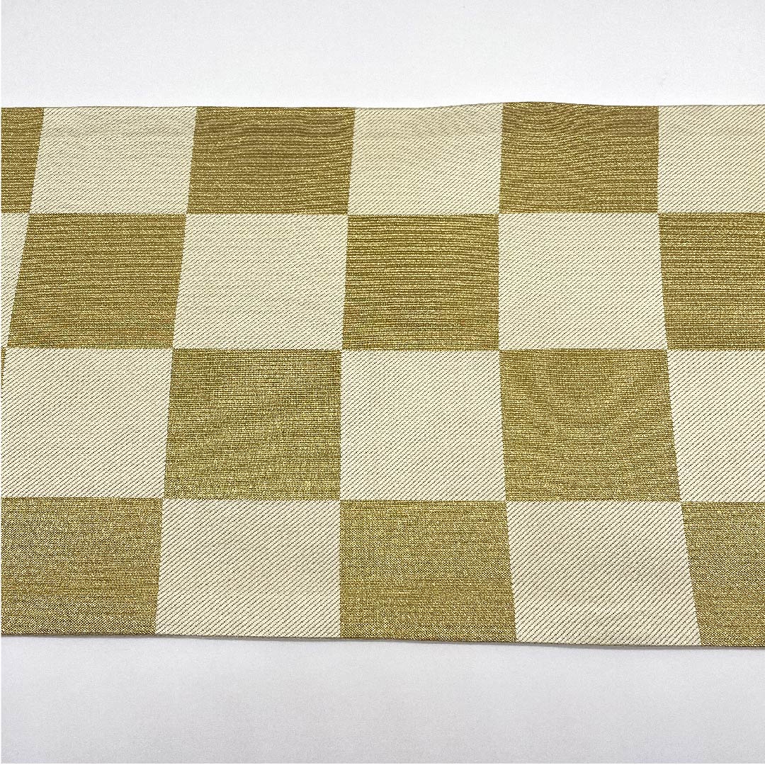 袋帯 金色 振袖用 市松 帯丈436cm 正絹 Sランク 六通 フォーマル 金系 1123006382321