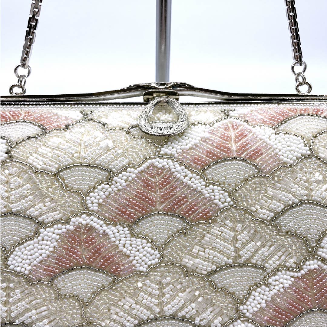 (New old stock) Formal sandal and bag set, white, unused, beads, pine, size M, white, A rank, 1133000153311