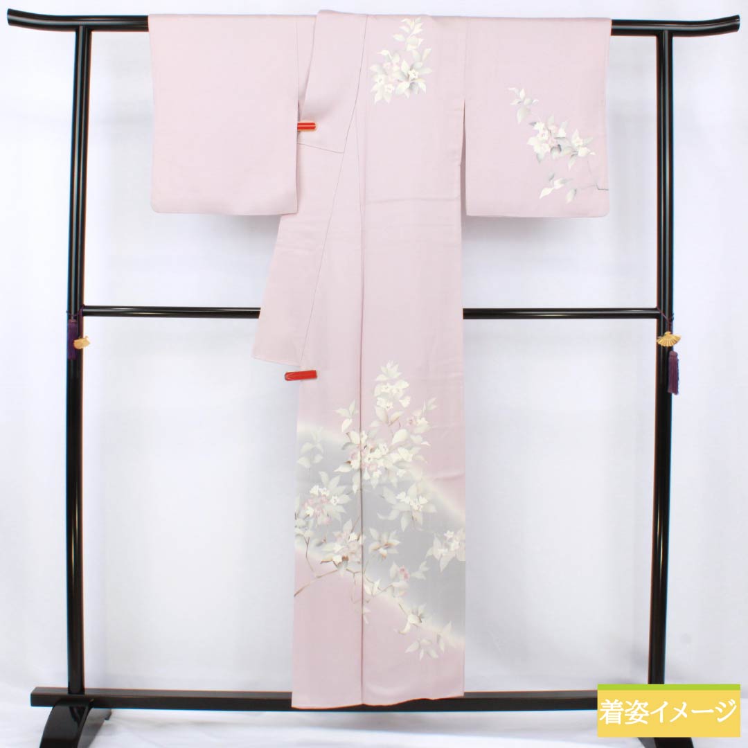 訪問着 正絹 Aランク 袷 身丈153.5cm 裄丈62.5cm 白梅色(しらうめいろ) 花 紫系 1112007573220