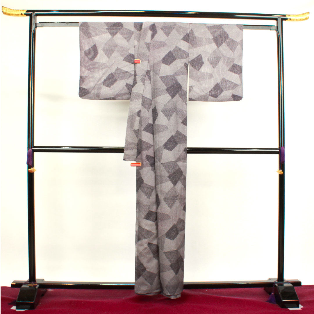 夏物 ポリエステル 小紋 身丈158cm 裄丈62cm 紫烏色(しうしょく) 洗える着物 江戸小紋 絽 Sランク 紫系 1132000722320