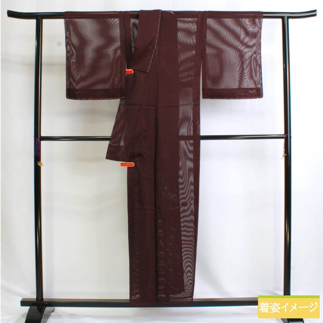 夏物 ポリエステル 色無地 Sランク 身丈154cm 裄丈63cm 臙脂墨色(えんじずみいろ) 竪絽 絽 紫系 1132002922220