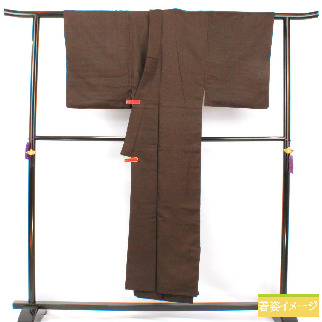 男物 正絹 Aランク 身丈148cm 裄丈68cm 消炭色(けしずみいろ) 横縞 袷 茶系 1119001703414