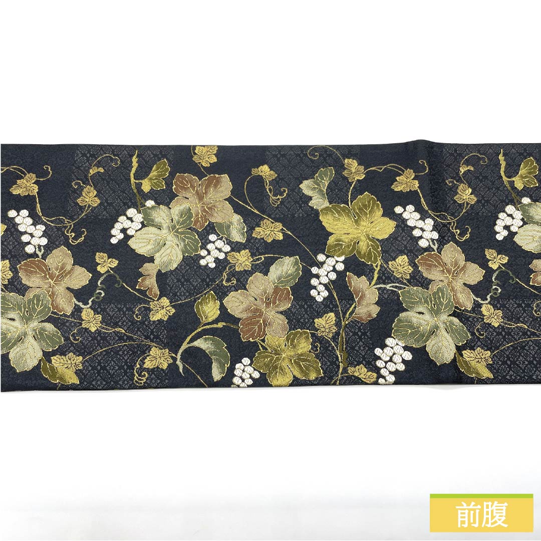 袋帯 正絹 紺鼠色(こんねずいろ) 西陣織 洛陽織物 葡萄 リバーシブル 帯丈472cm Sランク 六通 フォーマル グレー系 1123014412422