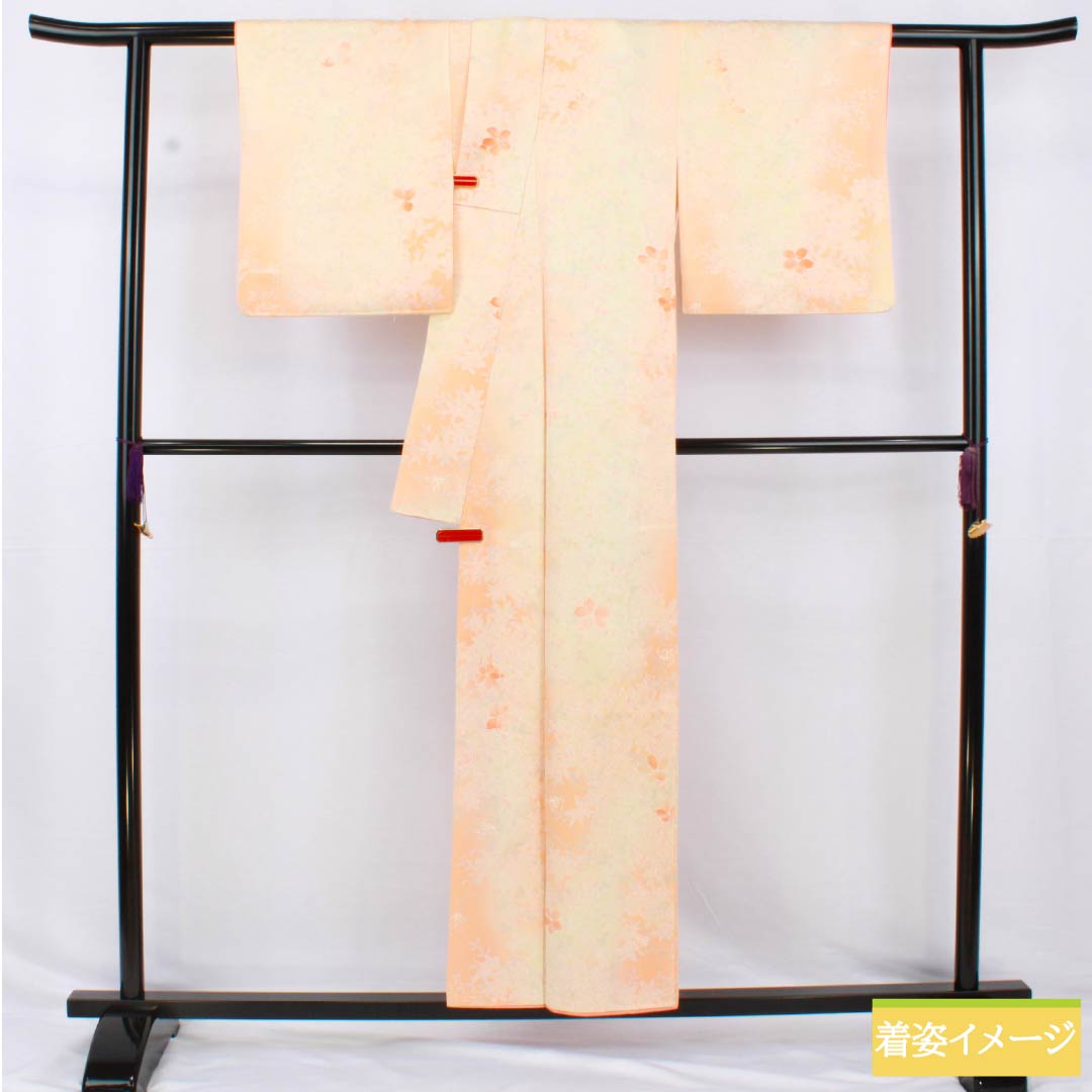 小紋 正絹 身丈154.5cm 裄丈63.5cm 袷 朱華色(はねずいろ) 総花 Bランク 橙系 1115004994226