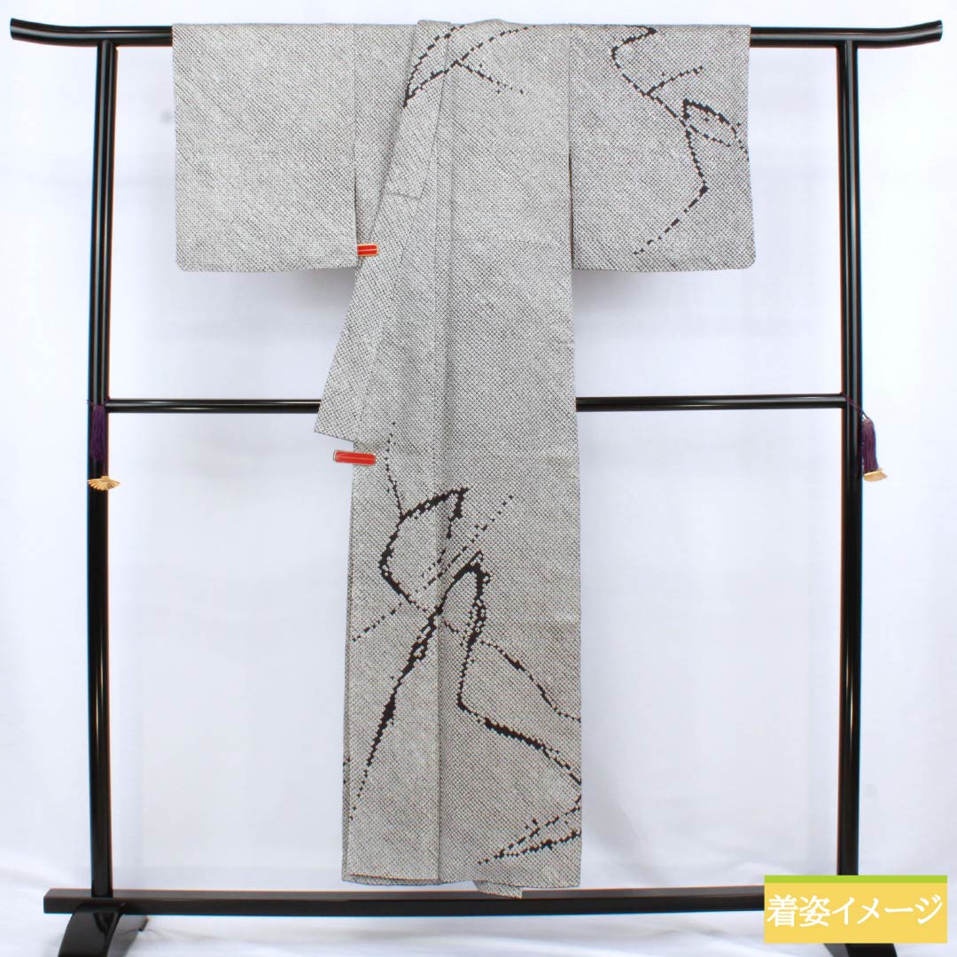 訪問着 正絹 Sランク 袷 身丈148cm 裄丈60cm 総絞り 抽象模様 黒系 1112006262110