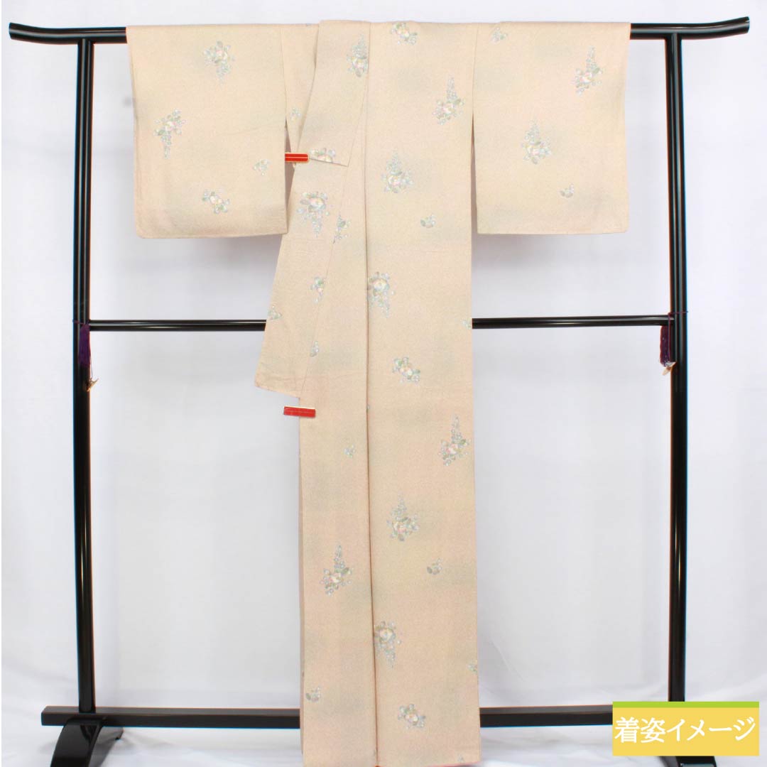 小紋 正絹 Aランク 身丈163.5cm 裄丈65.5cm 袷 胡桃色(くるみいろ) 辻ヶ花 タタキ染 ベージュ系 1115006343425