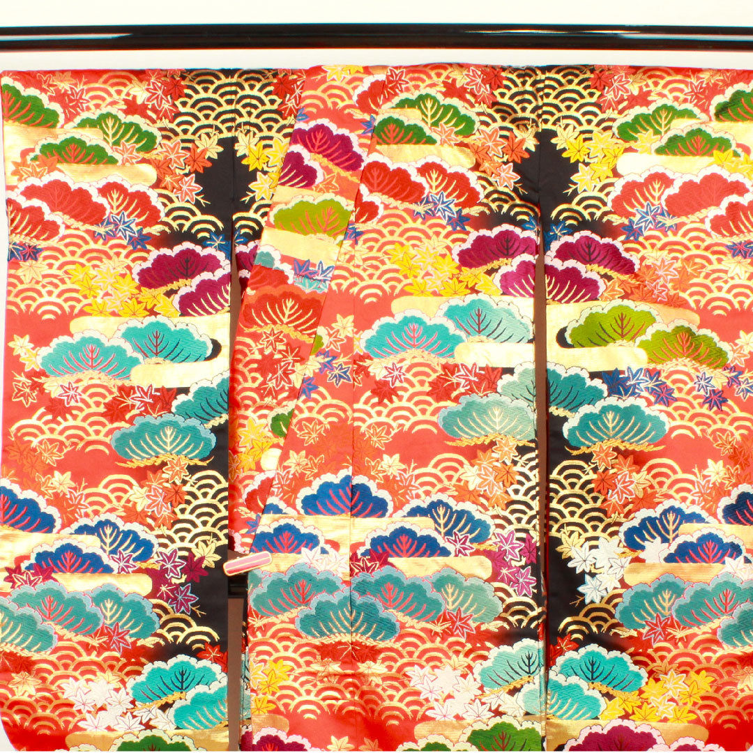 色打掛 身丈190cm 唐織 松 青海波 正絹 Sランク 袷 赤系 1110000222912