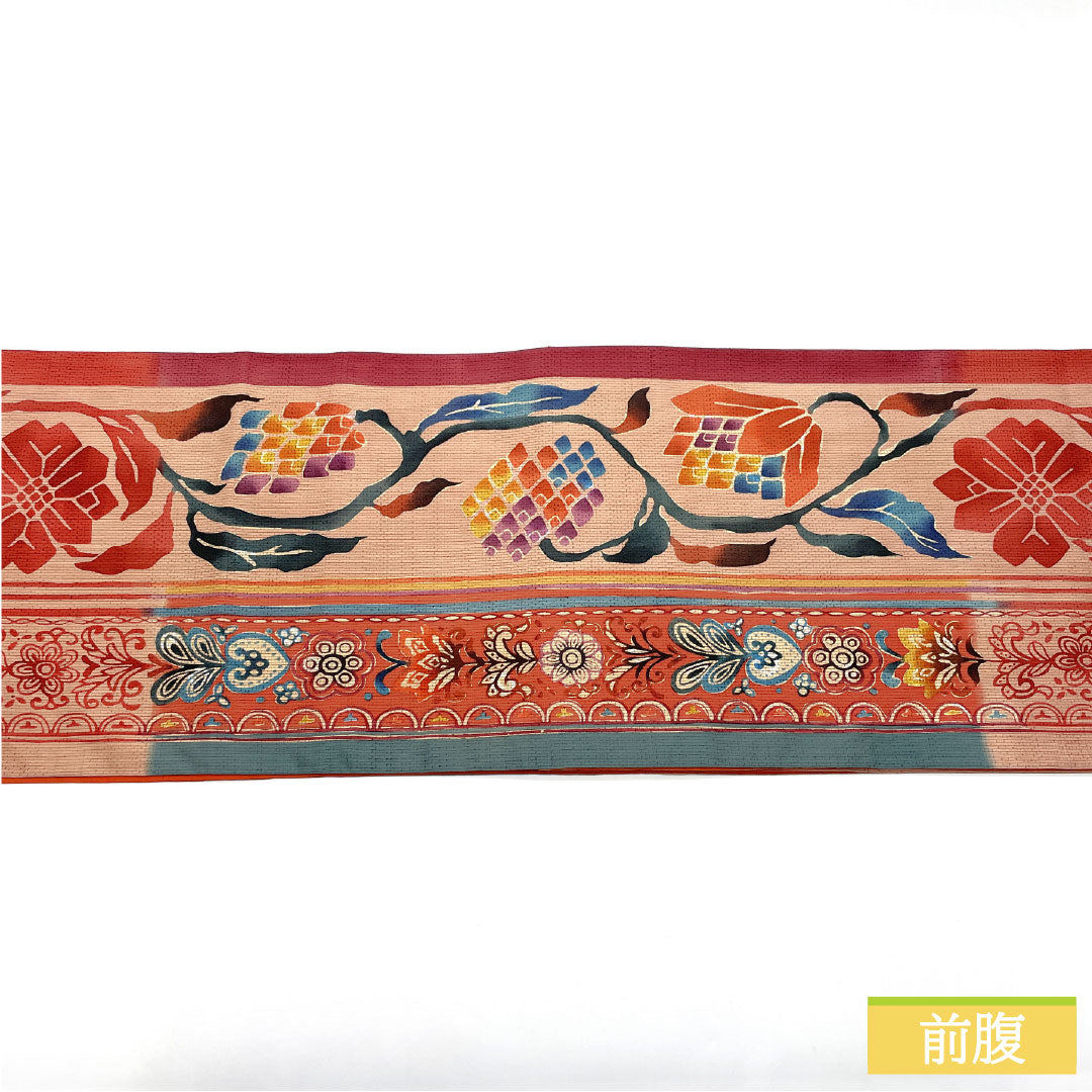 袋帯 正絹 Sランク 染め帯 大島紬地 作家物 更紗模様 帯丈424cm 全通 カジュアル グラデーション系 1123016382399