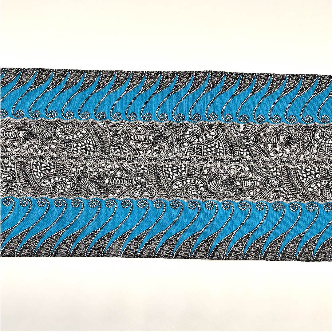 名古屋帯 活色 幾何学模様 ペイズリー柄 帯丈375.5cm 正絹 Sランク 全通 カジュアル 青系 1124005152317 開き仕立て