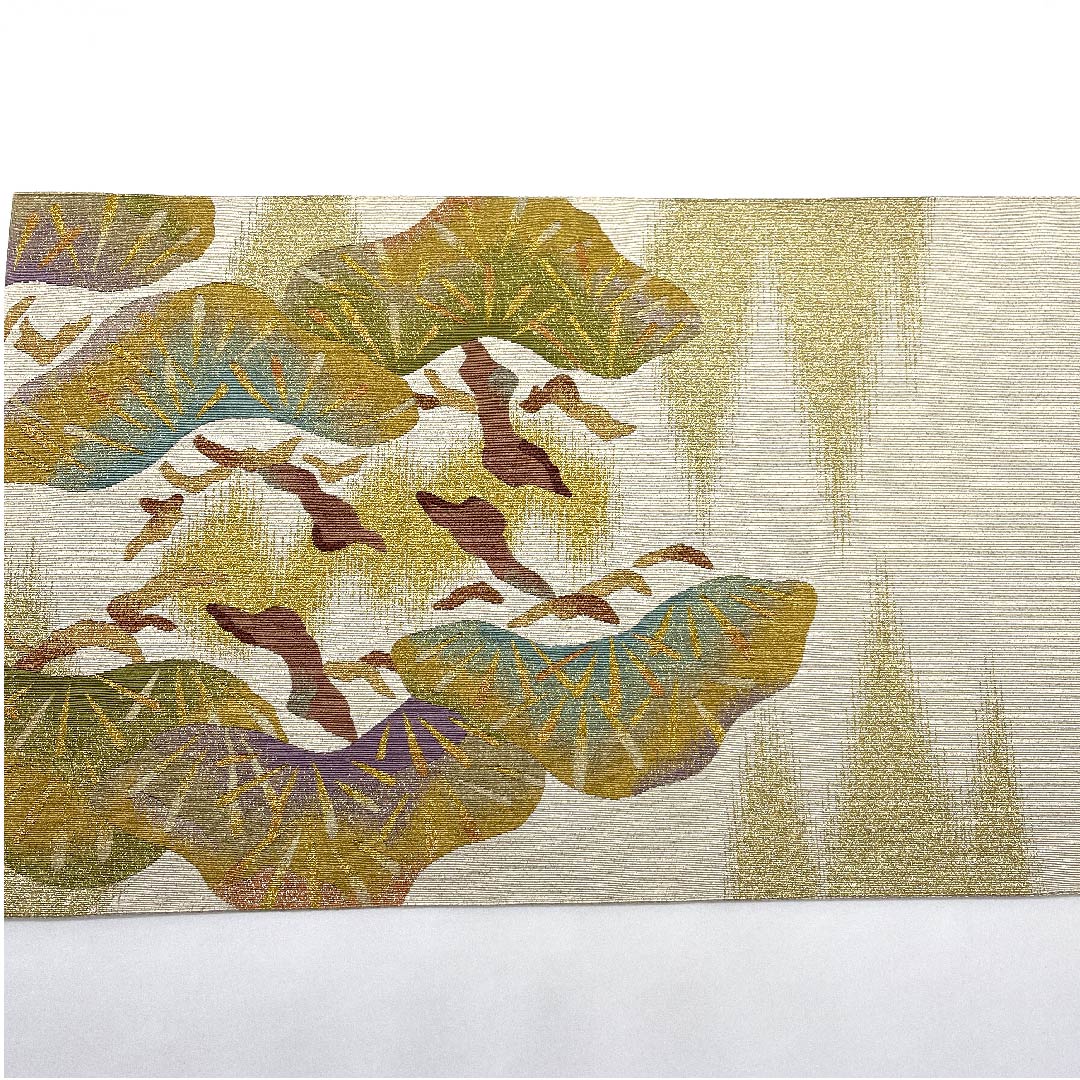 袋帯 生成り色(きなりいろ) 綴れ織 松 帯丈438cm 正絹 Aランク 六通 フォーマル クリーム系 1123007023315