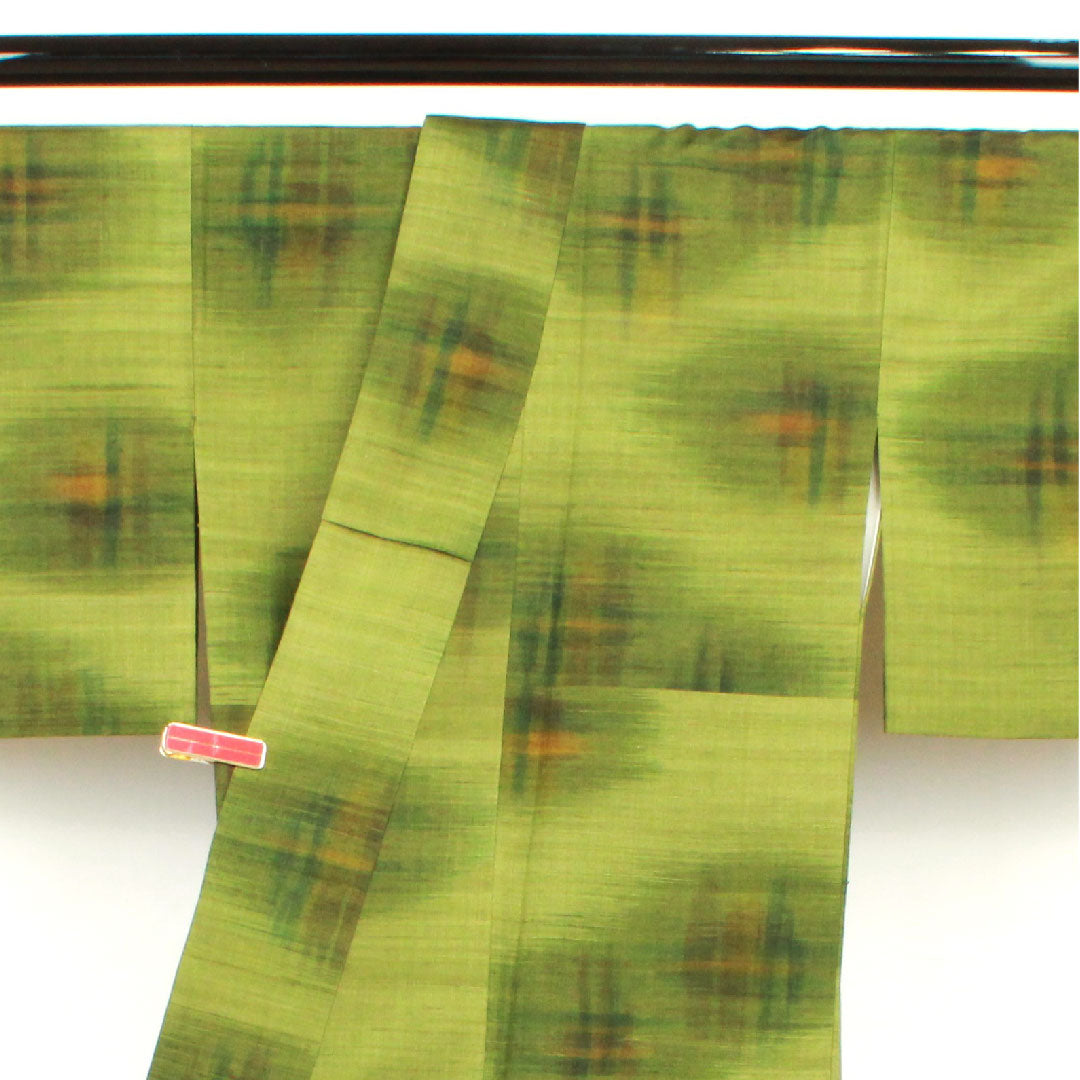 紬 身丈158cm 裄丈61cm 緑衫色 抽象模様 正絹 Sランク 袷 緑系 1116002042319
