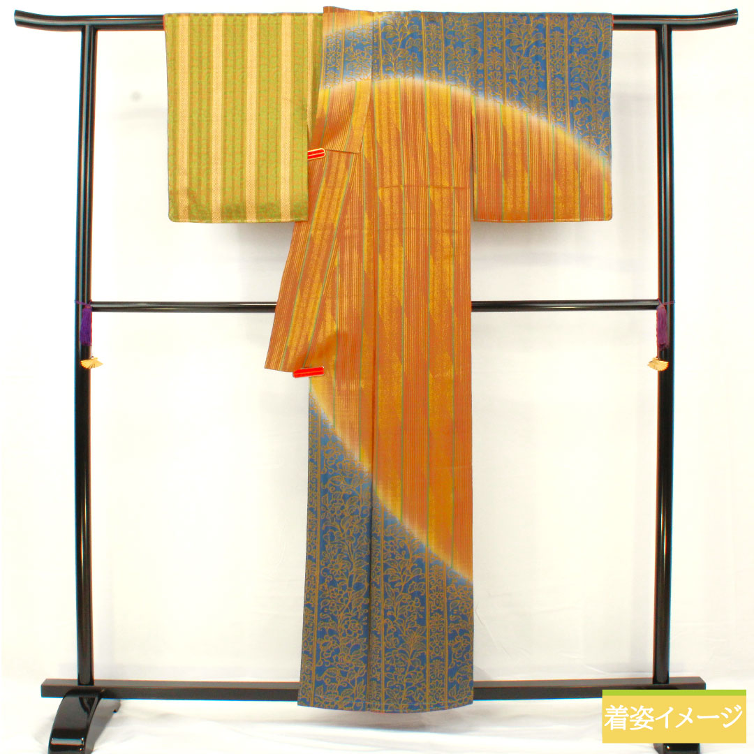訪問着 正絹 袷 身丈157.5cm 裄丈63.5cm 抽象模様 東京ますいわ屋 しつけ糸付き 未使用品 Sランク グラデーション系 1112005072399