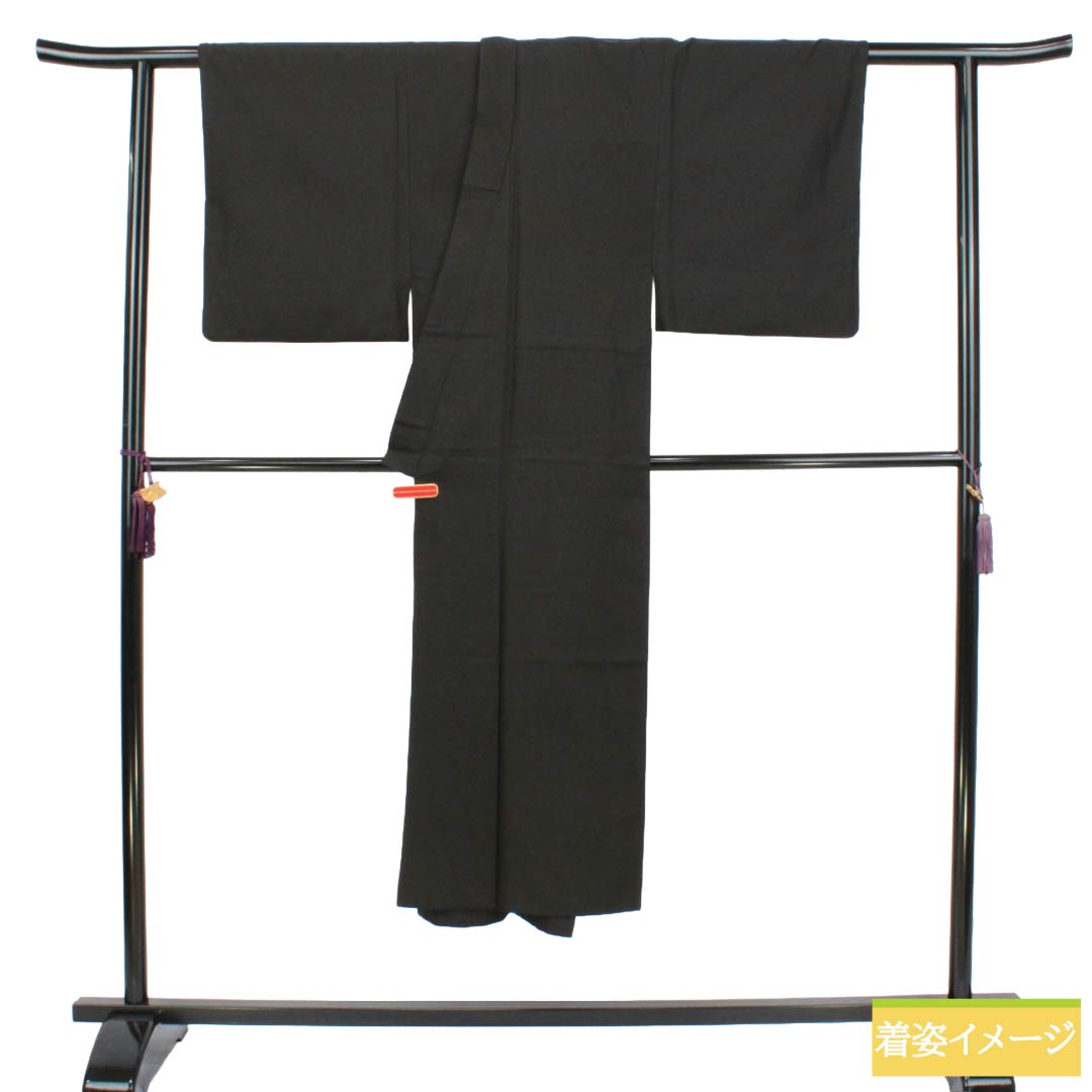 男物 正絹 Sランク 身丈139cm 裄丈64.5cm お召 無地 袷 黒系 1119001892310